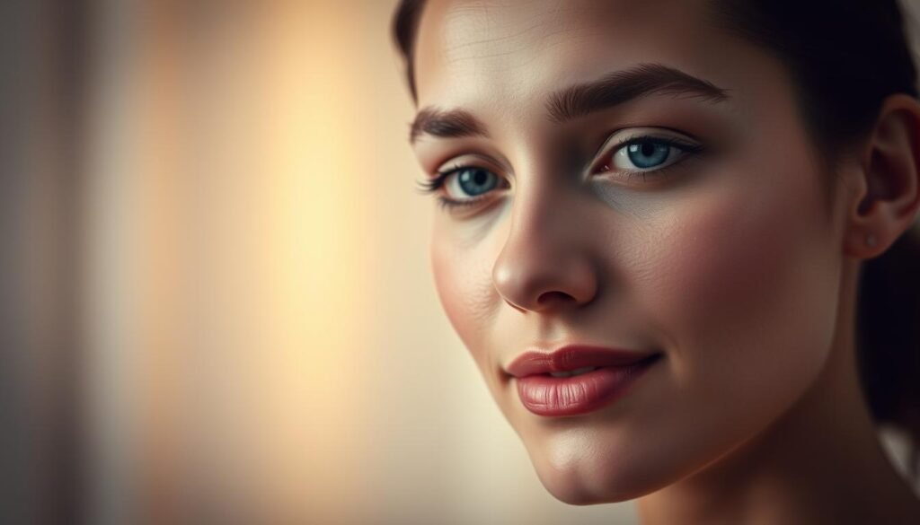 A serene portrait of a woman's face against a soft, blurred background. Her visage is gently illuminated by a warm, diffused light, casting a radiant, youthful glow. The Glowin Beaute Oligio X treatment has sculpted her features into a delicate, heart-shaped contour, highlighting her natural beauty. The image captures a moment of tranquility and inner harmony, inviting the viewer to appreciate the transformative power of this specialized facial therapy. A serene portrait of a woman's face against a soft, blurred background. Her visage is gently illuminated by a warm, diffused light, casting a radiant, youthful glow. The Glowin Beaute Oligio X treatment has sculpted her features into a delicate, heart-shaped contour, highlighting her natural beauty. The image captures a moment of tranquility and inner harmony, inviting the viewer to appreciate the transformative power of this specialized facial therapy.