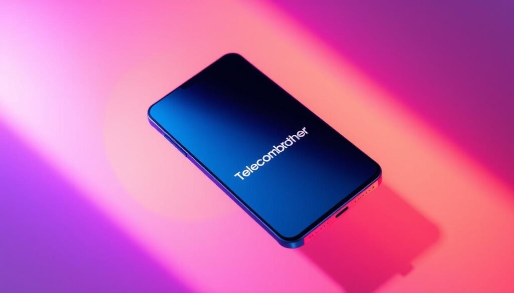 A modern, sleek smartphone with a seamless, edge-to-edge display, glowing softly against a backdrop of vibrant, complementary hues. The device appears to float, suspended in a minimalist, well-lit setting, showcasing its premium design and Telecombrother branding. Subtle shadows and highlights accentuate the form, creating a sense of depth and dimension. The overall composition conveys a sense of elegance, sophistication, and the value proposition of an exclusive mobile device upgrade promotion.