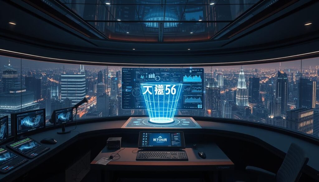 An immersive data visualization landscape depicting the "數據分析" workflow. A sleek, futuristic control room with a central holographic display showcasing real-time signal data analysis. Holographic data visualizations dance across the screen, casting a soft blue glow over the scene. The foreground features a UTown-branded workstation with advanced monitoring equipment. In the background, a panoramic view of a bustling city skyline, hinting at the broader context of the data. Cinematic lighting casts dramatic shadows, creating a sense of depth and drama. The overall mood is one of technological sophistication and analytical prowess. An immersive data visualization landscape depicting the "數據分析" workflow. A sleek, futuristic control room with a central holographic display showcasing real-time signal data analysis. Holographic data visualizations dance across the screen, casting a soft blue glow over the scene. The foreground features a UTown-branded workstation with advanced monitoring equipment. In the background, a panoramic view of a bustling city skyline, hinting at the broader context of the data. Cinematic lighting casts dramatic shadows, creating a sense of depth and drama. The overall mood is one of technological sophistication and analytical prowess.