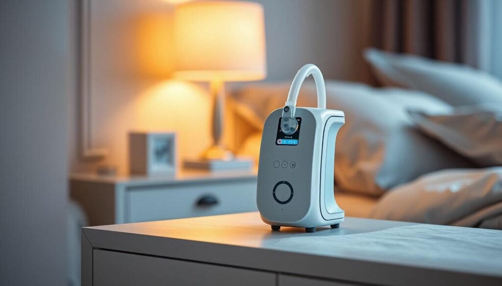A sleek and modern iCareCPAP sleep apnea machine standing on a bedside table, illuminated by soft, warm lighting. The device has a clean, minimalist design with a digital display and intuitive controls. In the background, a cozy bedroom setting with soft, neutral-toned linens and a soothing, relaxing atmosphere. The image captures the essential function and features of the iCareCPAP machine, emphasizing its role in providing comfortable and effective sleep apnea treatment. A sleek and modern iCareCPAP sleep apnea machine standing on a bedside table, illuminated by soft, warm lighting. The device has a clean, minimalist design with a digital display and intuitive controls. In the background, a cozy bedroom setting with soft, neutral-toned linens and a soothing, relaxing atmosphere. The image captures the essential function and features of the iCareCPAP machine, emphasizing its role in providing comfortable and effective sleep apnea treatment.